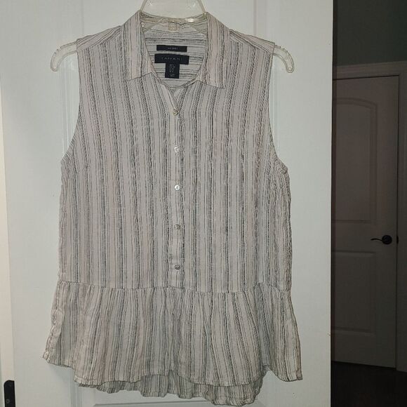 Tahari Linen Ruffle Sleeveless Blouse - Picture 4 of 12